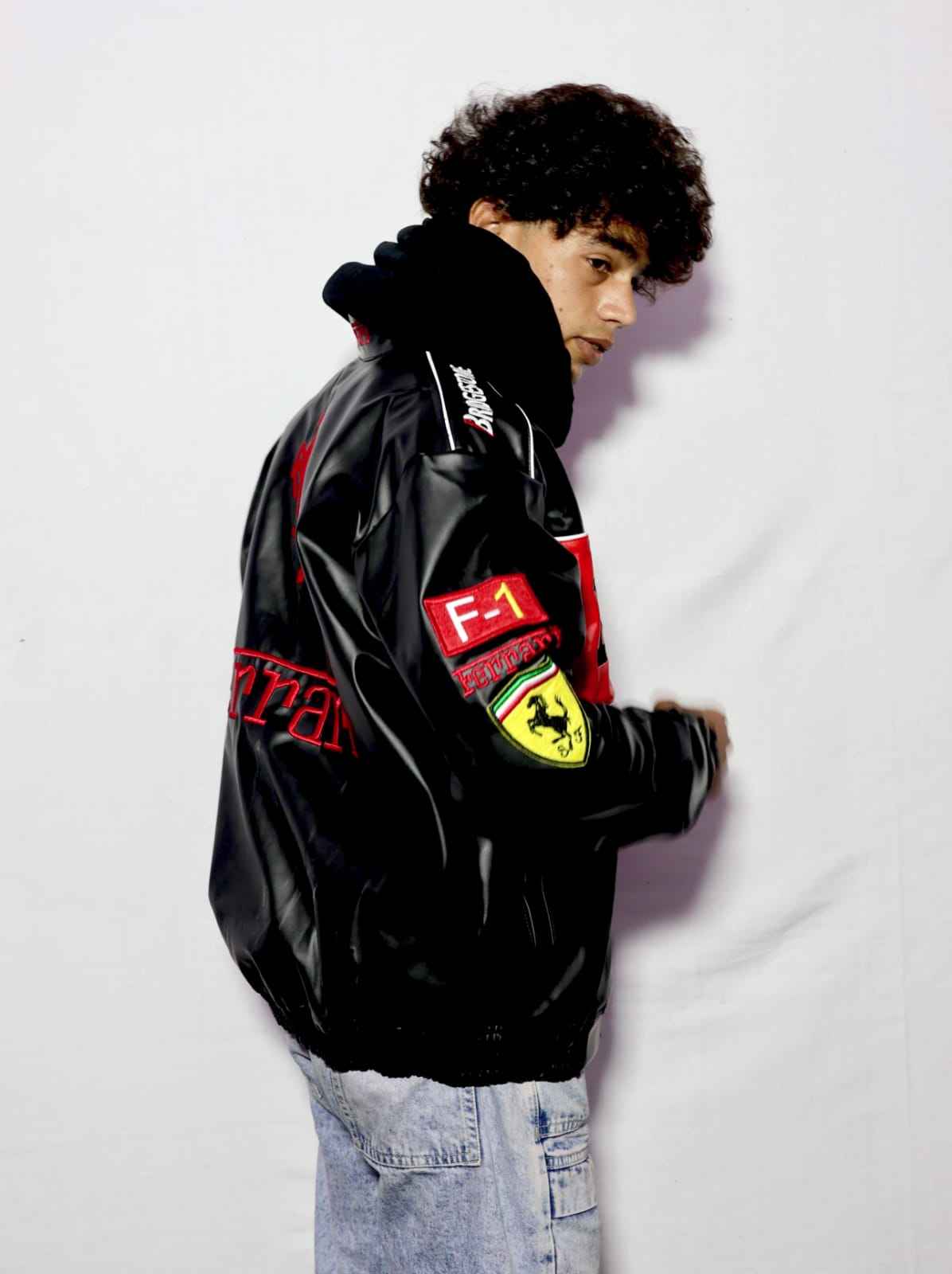 Black Ferrari jacket fully Embroidered and unique style.